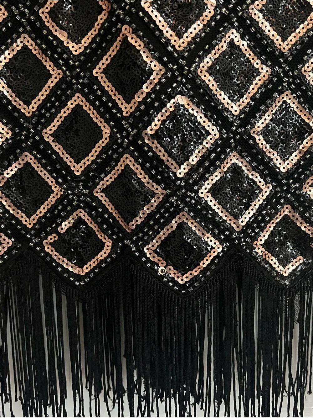 Vintage 1920s Art Deco Black Beaded Sequin Fringe Cocktail Dress | Size L - Picture 6 of 6